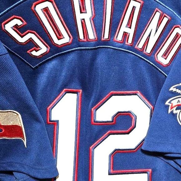 MLB Authentic Nike Team Texas Rangers Soriano #12 Navy Button Up Jersey Men Sz L - Picture 6 of 10